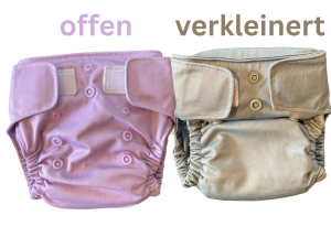 Lybbie Stoffwindel Größe 1 geschlossen & verkleinert