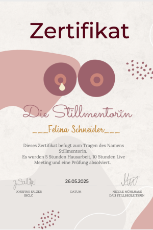 Zertifikat Felina Schneider Stillmentorin